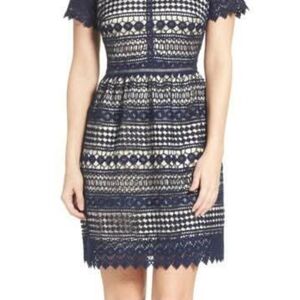 Vince Camuto Blue Fit and Flare Flutter Sleeve Dress
